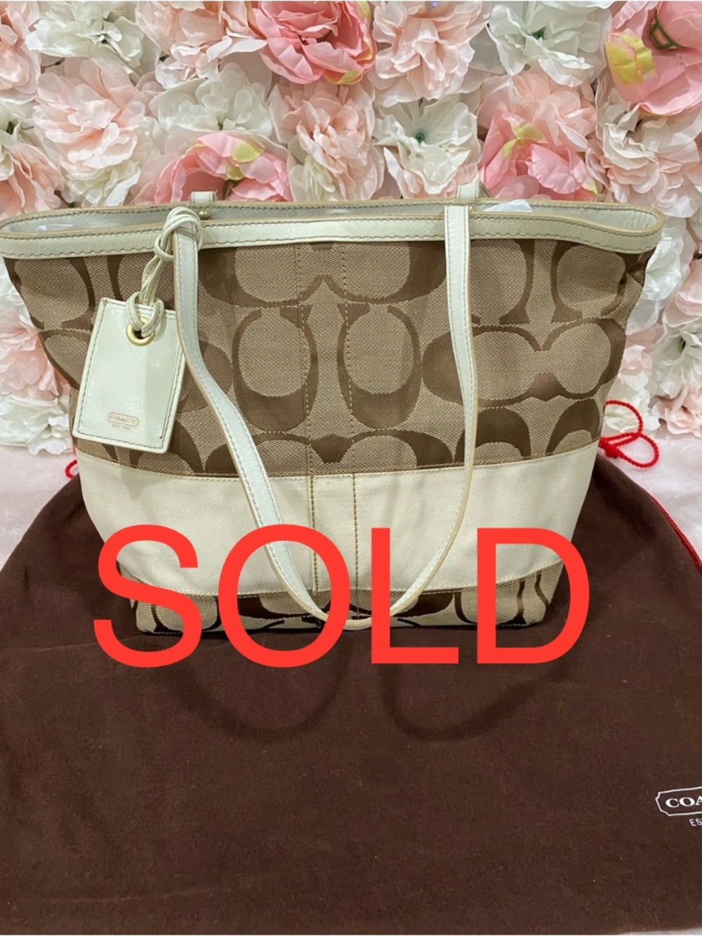 ***SOLD***Coach Signature Stripe Canvas Tote Bag